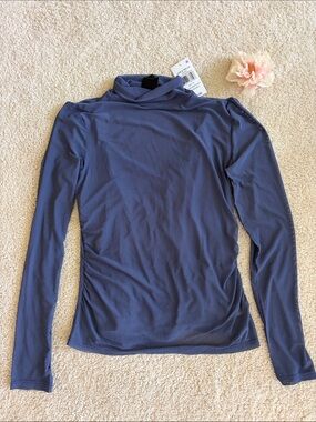 Slim Fit Long Sleeve Mock Neck Top in Dusty Blue